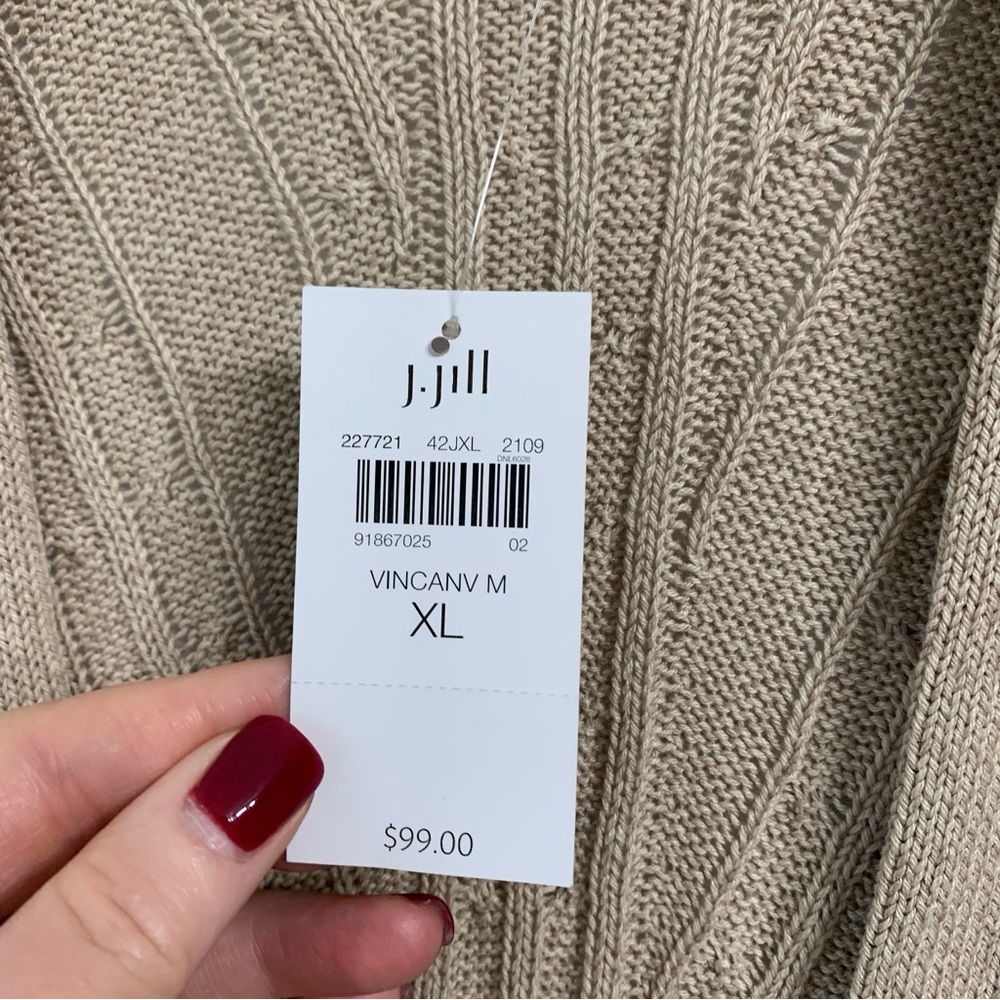 J. Jill Cable Knit Longline Half Sleeve Open Front Cardigan Tan Sz XL - Picture 7 of 8